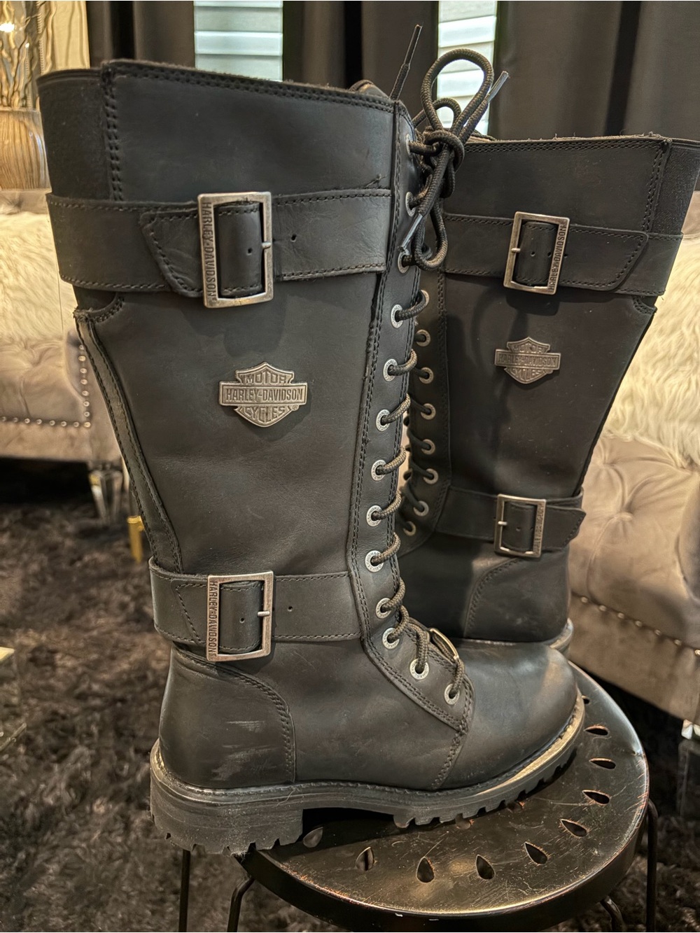 Harley-Davidson Beechwood 15” Black Leather Motorcycle Boots D83856 - Picture 2 of 5